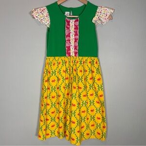 Livy James Flutter Sleeve Sun Dress-Green and Yellow-Girls Size 10